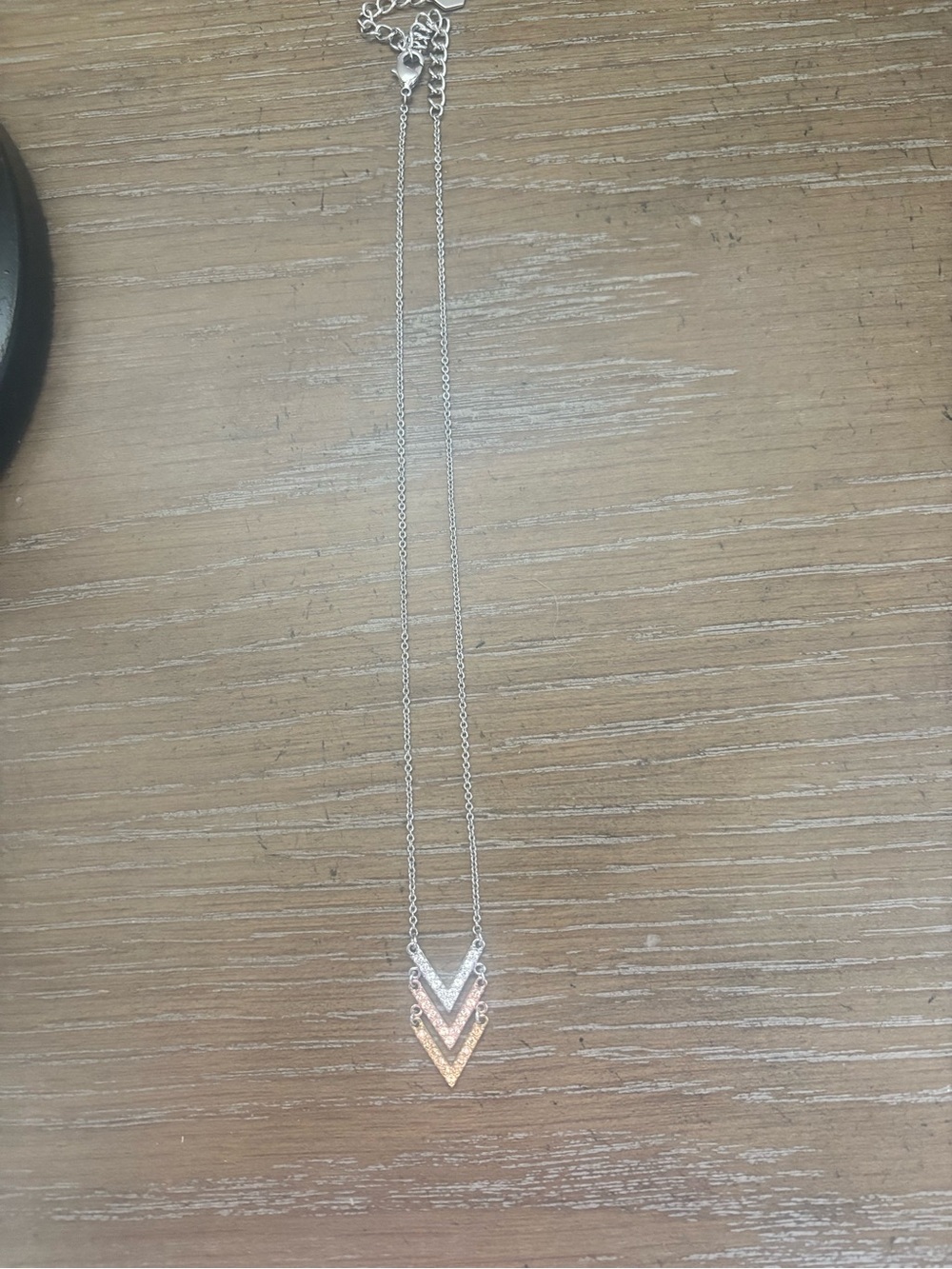 Touchstone Crystal Three Tone Chevron Layer Necklace - Silver, gold and Rose